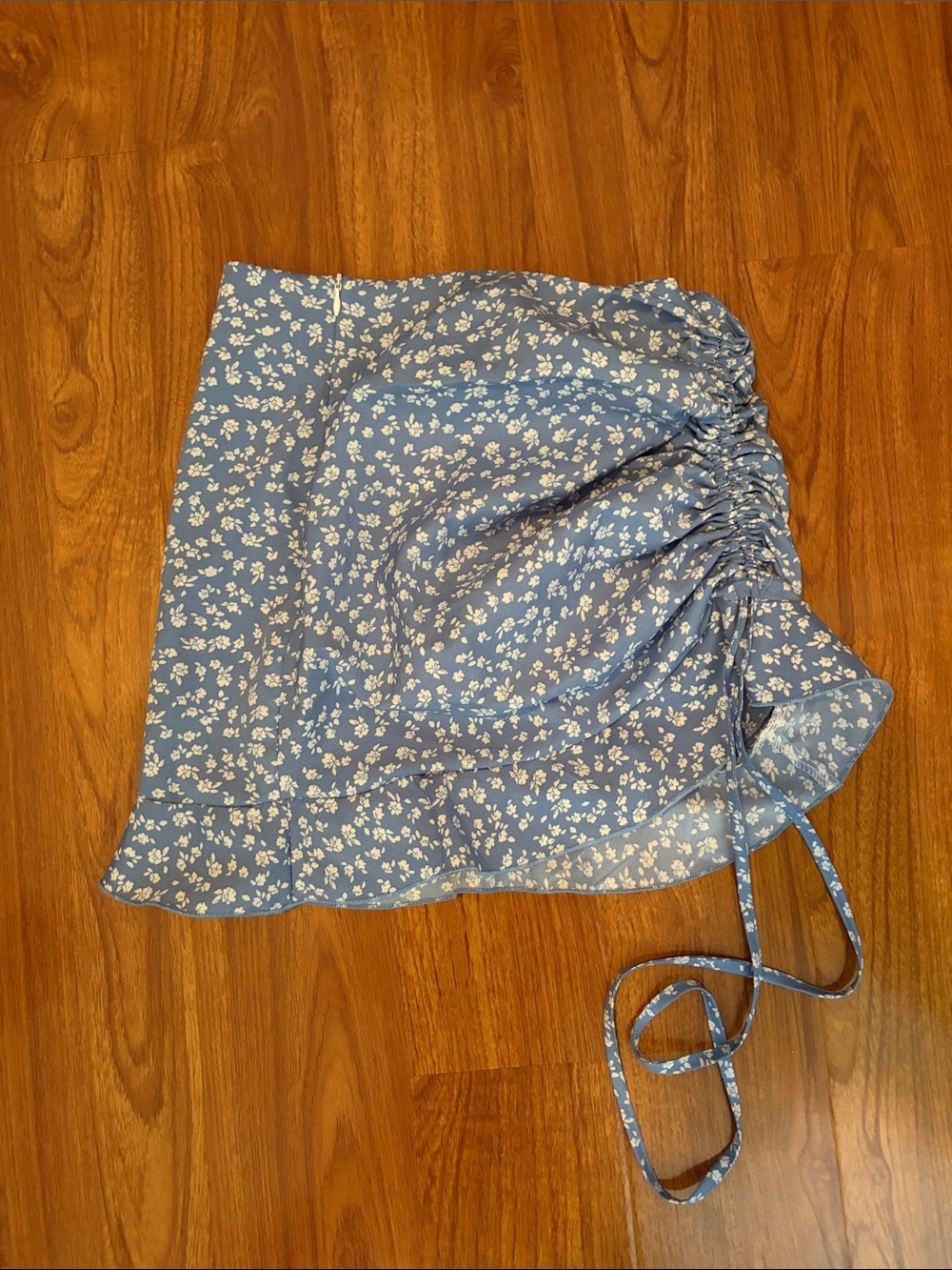 SHEIN Blue Floral Side Ruched Mini Skirt